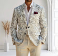 Embroidered Sport Blazer - L / White And Gray - Men > Suits & Blazers > Sport Coats & Blazers