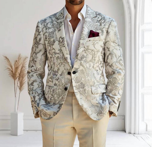 Embroidered Sport Blazer - L / White And Gray - Men > Suits & Blazers > Sport Coats & Blazers