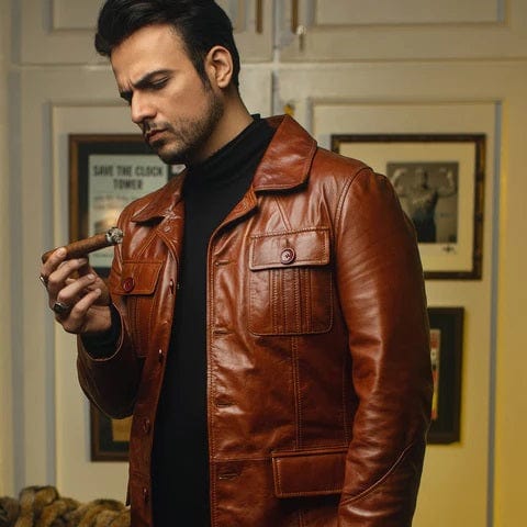Men’s Blazer Coat Jacket Sheepskin Leather 100% Genuine Leather - Leather COAT