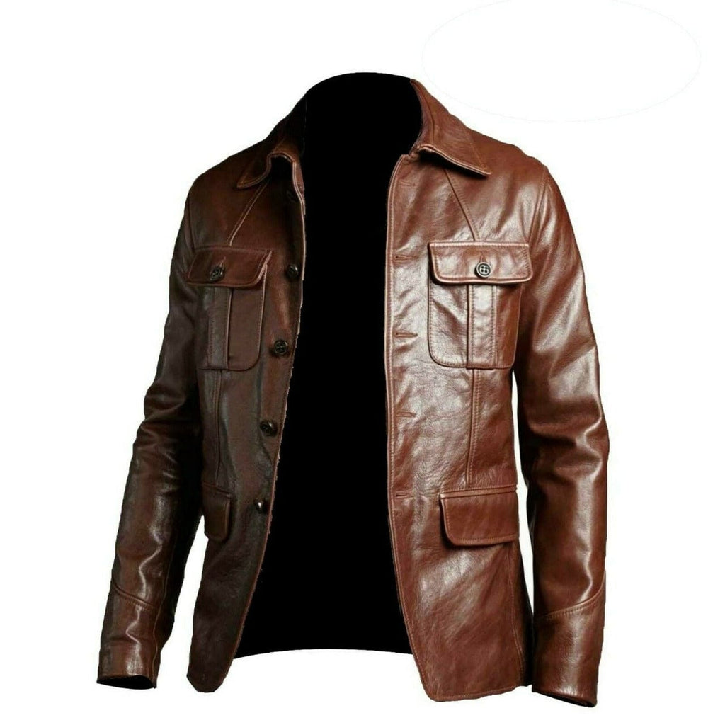 Men’s Blazer Coat Jacket Sheepskin Leather 100% Genuine Leather - S / Brown - Leather COAT